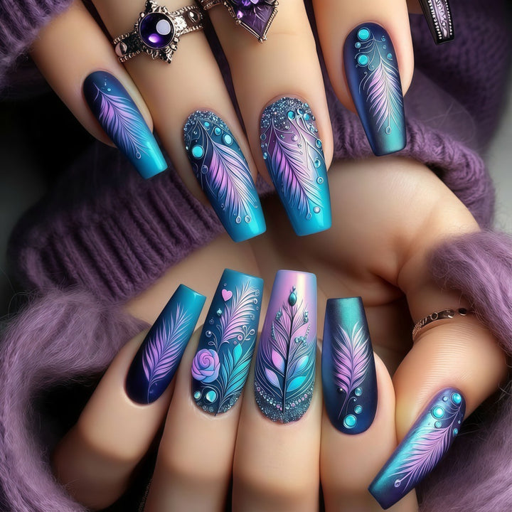 Artistic design nails with feather decoration Kalsten