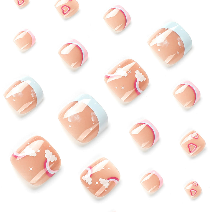 Artful toenail art with heart and cloud motifs Kalsten