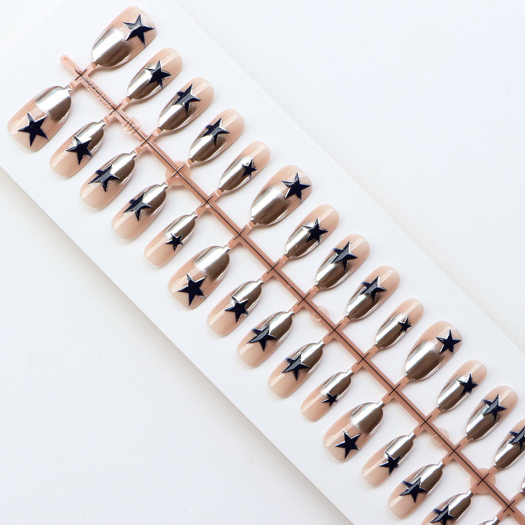 Glamorous Metallic Starry Press-On Nails