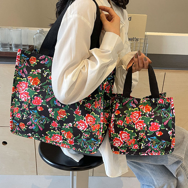 Floral Print Reusable Canvas Tote Bag