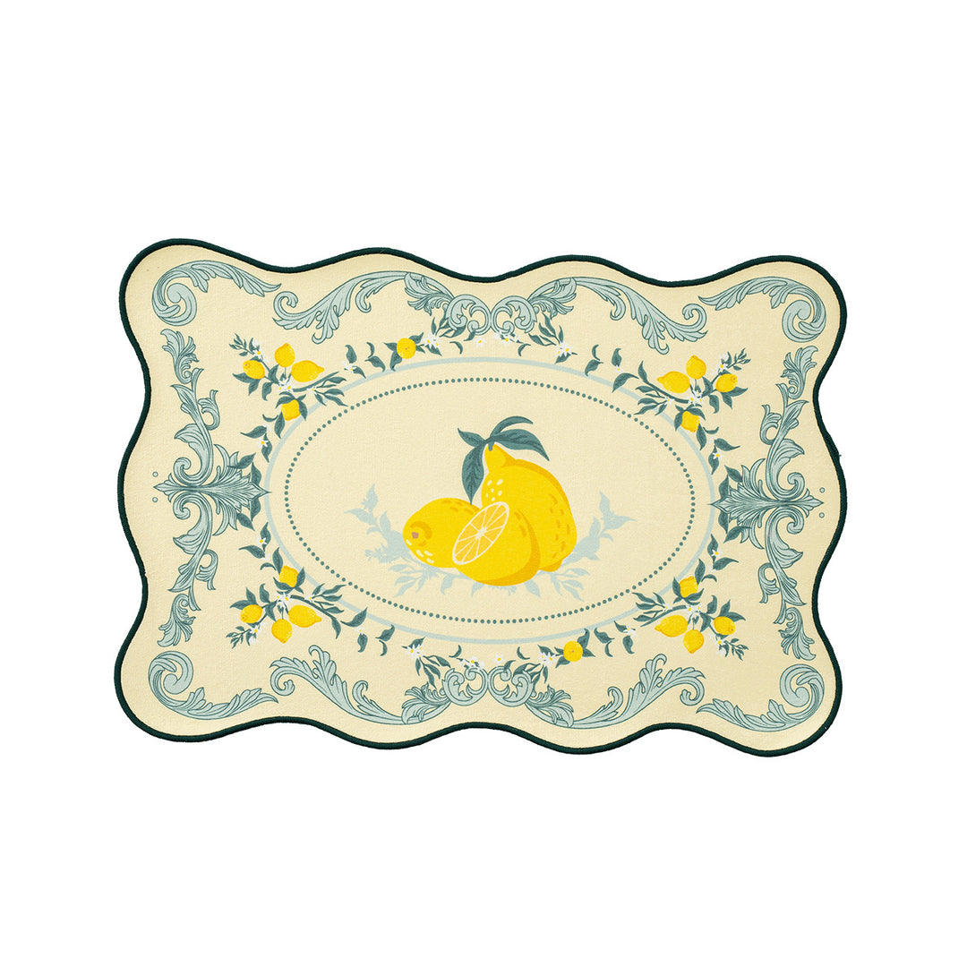 Shaped placemat made of cotton blend with pomegranate and parrot motif