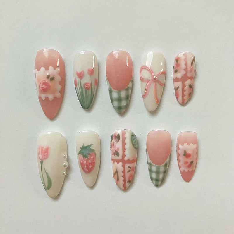 Artificial nail set with elegant floral and fashionable accents Kalsten