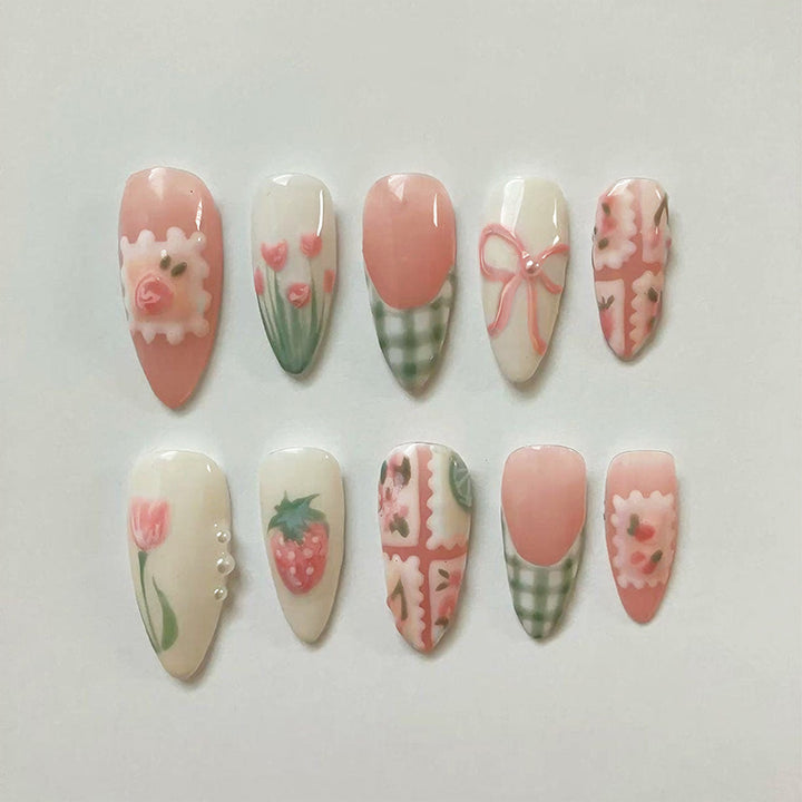 Artificial nail set with elegant floral and fashionable accents Kalsten
