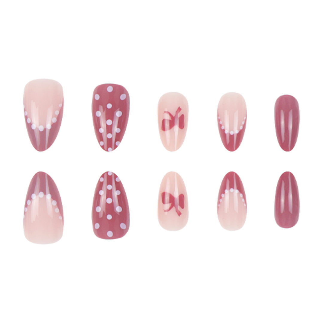 Artistic Press-On Nail Set with Bow and Polka Dot Design Kalsten