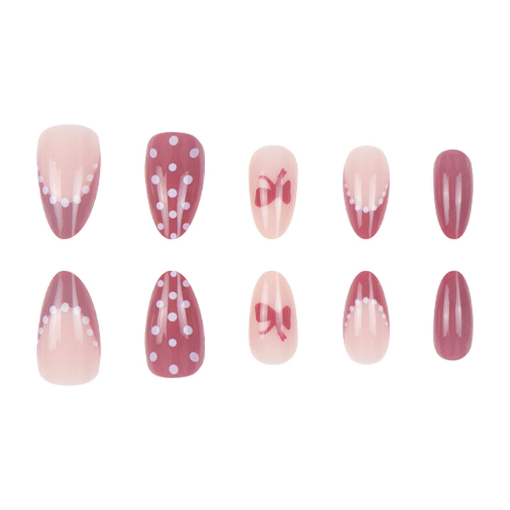 Artistic Press-On Nail Set with Bow and Polka Dot Design Kalsten