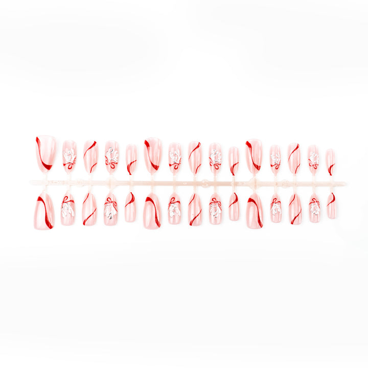 Elegant Ribbon-Embellished Press-On Nail Art Kalsten