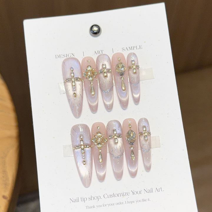 Artificial nails with elegant rhinestone and glitter details Kalsten