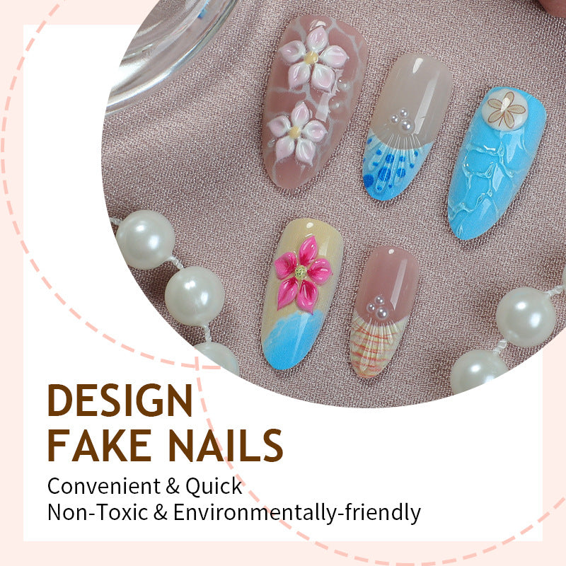 Elegant artificial nail set with floral details and glitter accents Kalsten