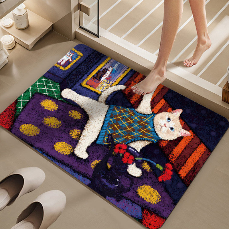 Cartoon Cat-Themed Bath Mat Kalsten