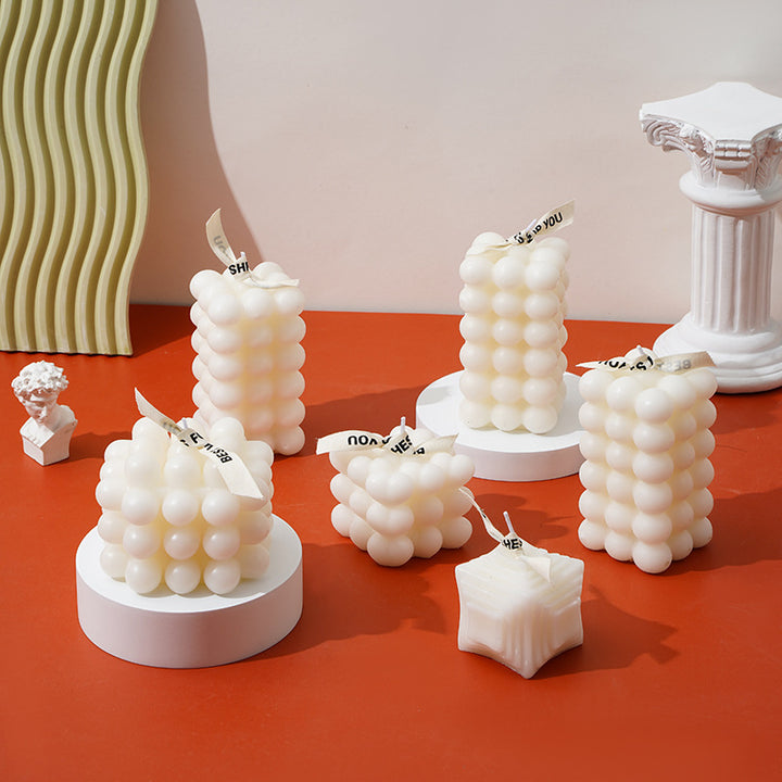 Handcrafted Bubble-Grid Cube Tabletop Decorative Candle