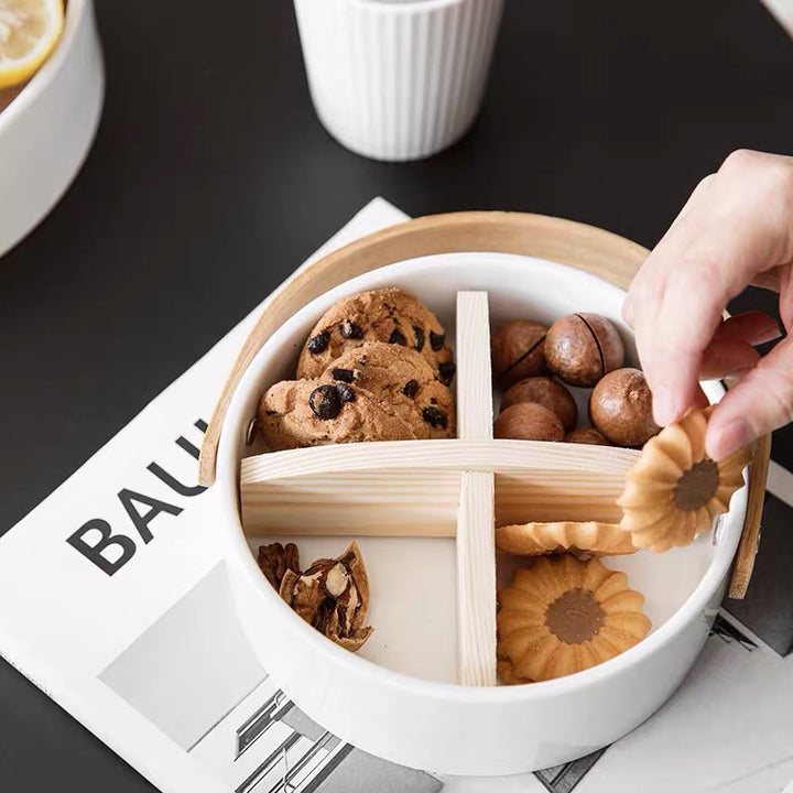 Multipurpose serving basket with carrying handle and interior divider