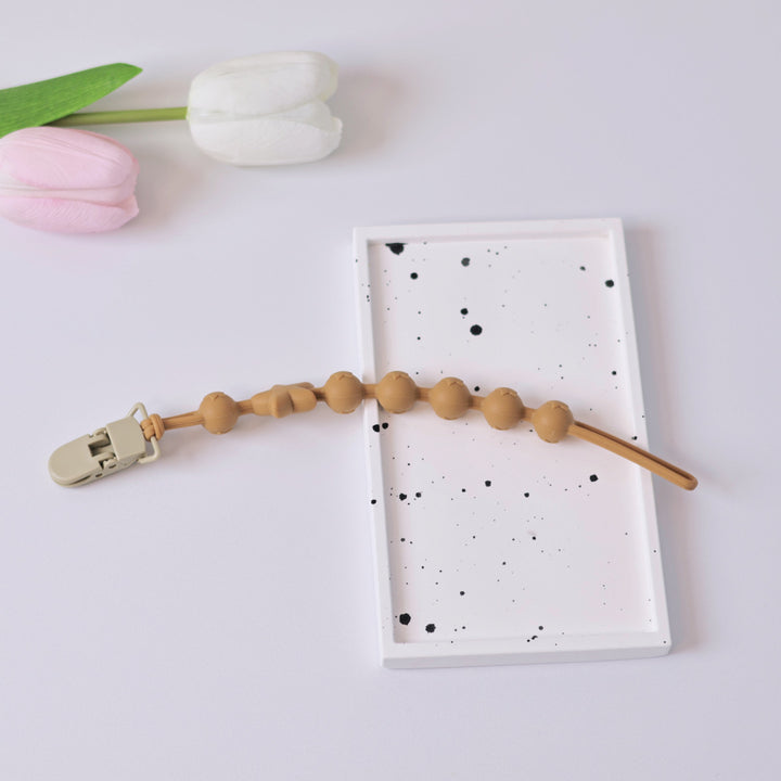 Silicone Sensory Bead Pacifier Leash with Safety Snap Clamp