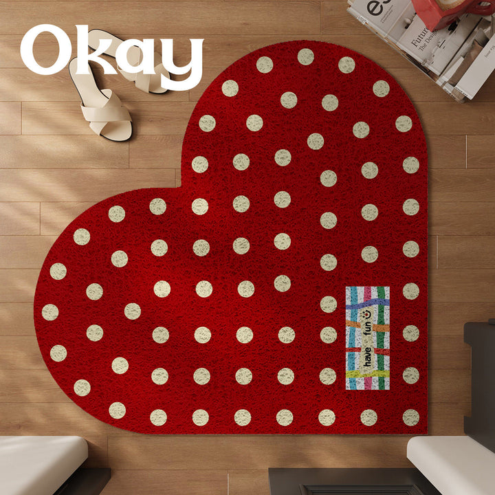 Heart-Shaped Anti-Slip Polka Dot Floor Rug for Entryway and Bedroom