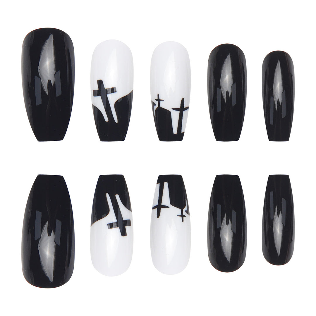 Artistic Stiletto Nail Art Set with Gothic Cross Design Kalsten