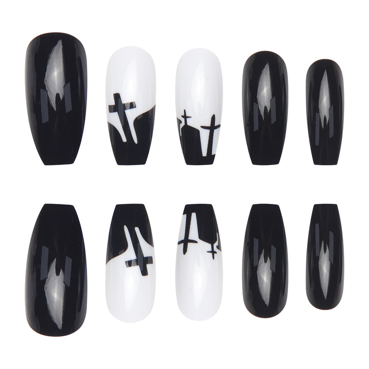 Artistic Stiletto Nail Art Set with Gothic Cross Design Kalsten