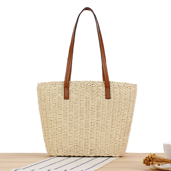 Durable straw tote bag with sturdy leather handles Kalsten