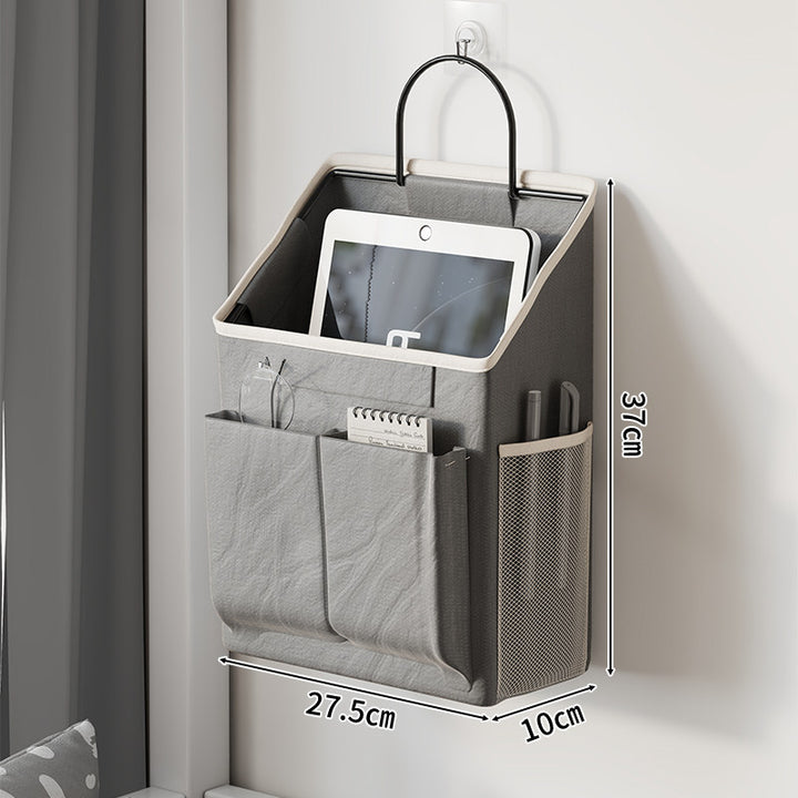 Wall-Mounted Canvas Pocket Organizer with Mesh Side Pouch and Metal Hook
