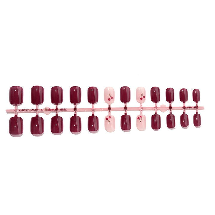 Elegant Press-On Nail Set with Cherry Accent Design Kalsten