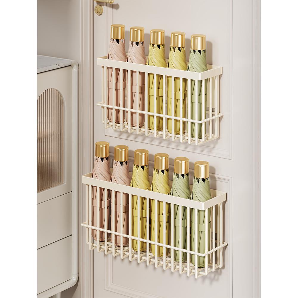 Wall-Mounted Folding Umbrella Storage Caddy for Door with Ventilated Grid and Quick-Drain Base