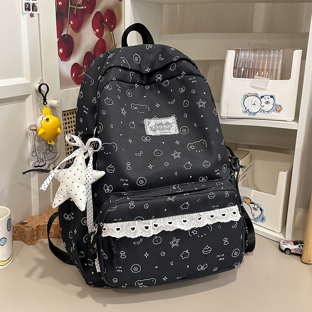 Playful Cartoon Patterned School Backpack Kalsten