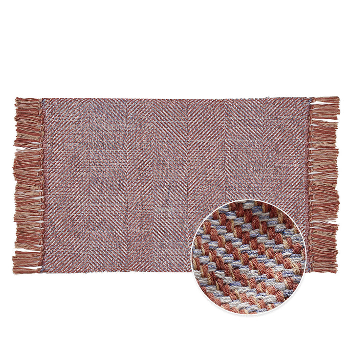 Woven table runner made of cotton blend with fine structure and herringbone look as well as decorative fringes Kalsten