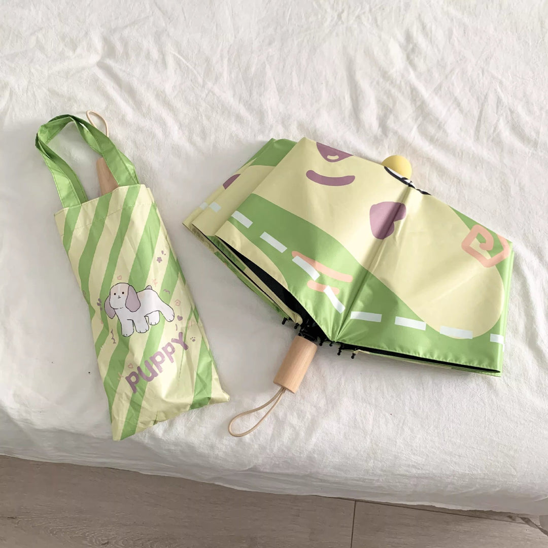 Ladies elegant folding umbrella with ergonomic wooden handle and protective carrying case Kalsten
