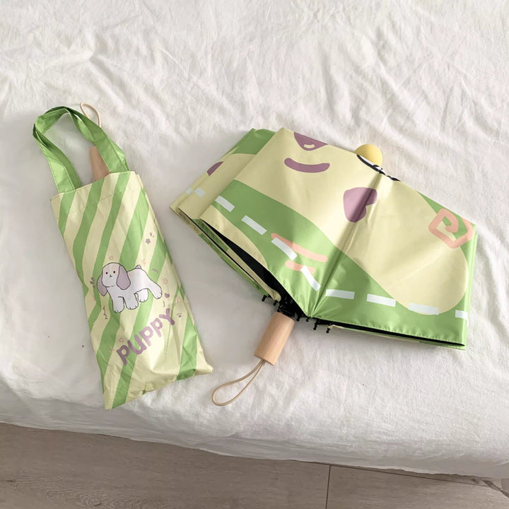 Ladies elegant folding umbrella with ergonomic wooden handle and protective carrying case Kalsten