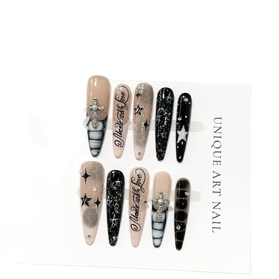 Artistic Stiletto Press-On Nail Set with Decorative Accents