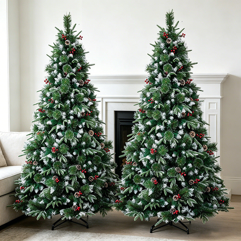 Artificial Christmas Pine Tree with Snow-Frosted Tips and Decorative Ornaments