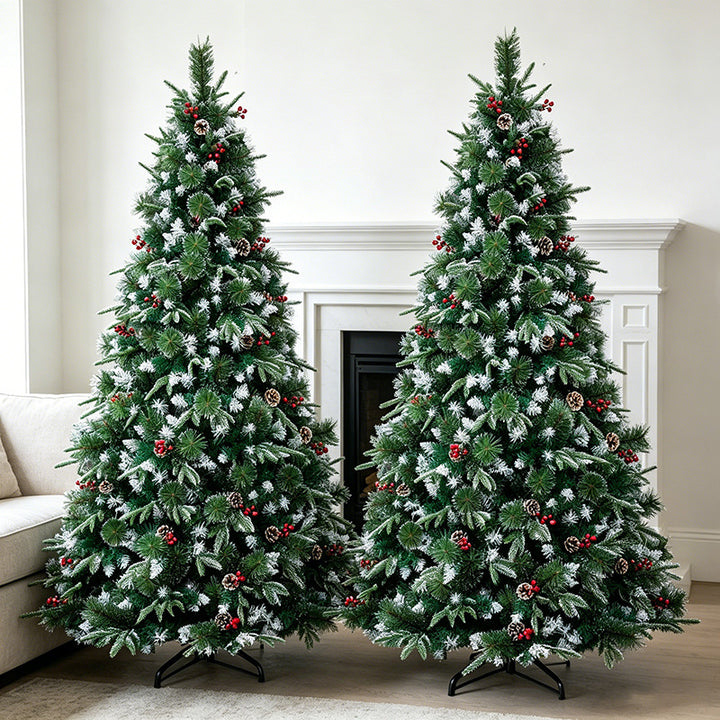 Artificial Christmas Pine Tree with Snow-Frosted Tips and Decorative Ornaments