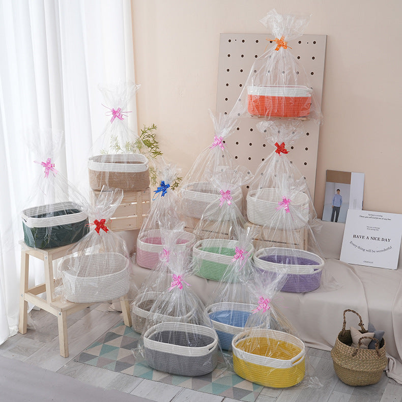 Natural storage basket with ribbons Kalsten