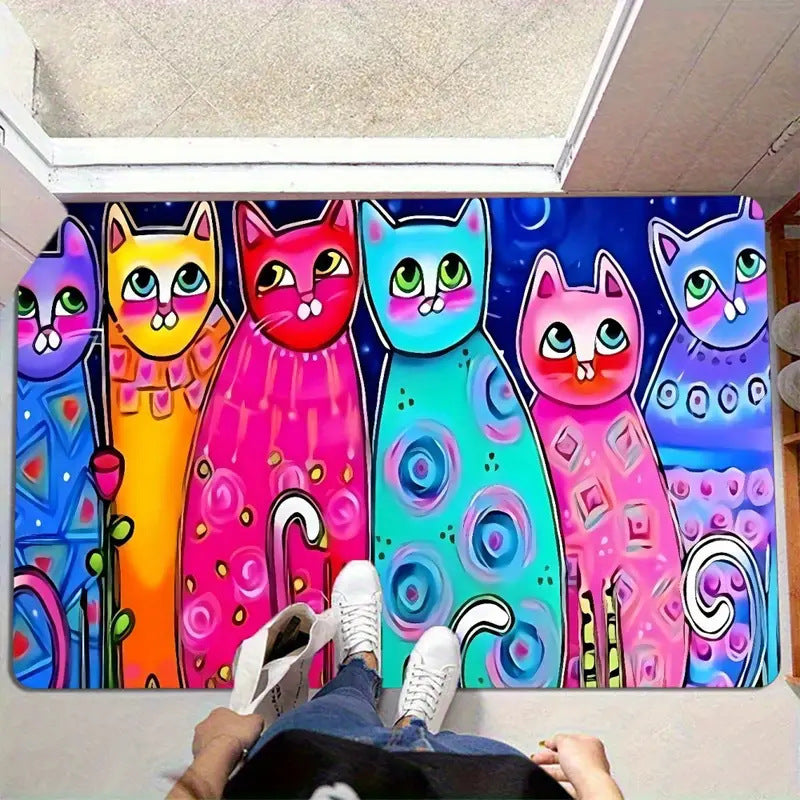 Artistic Cat-Themed Area Mat