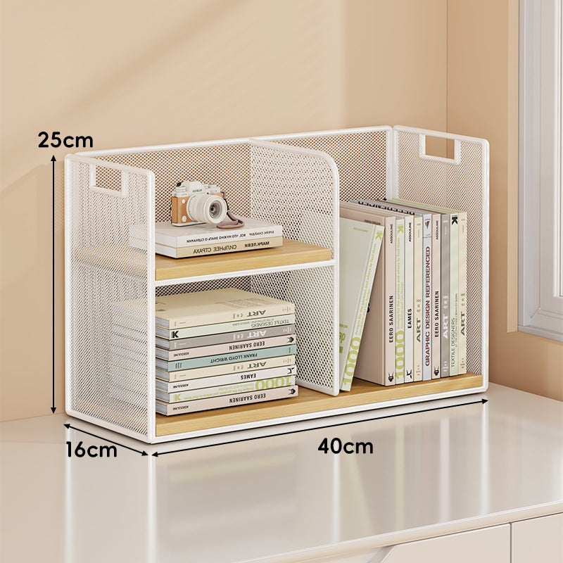 Perforated Metal Two-Tier Desktop Organizer Shelf with Integrated Carry Handles