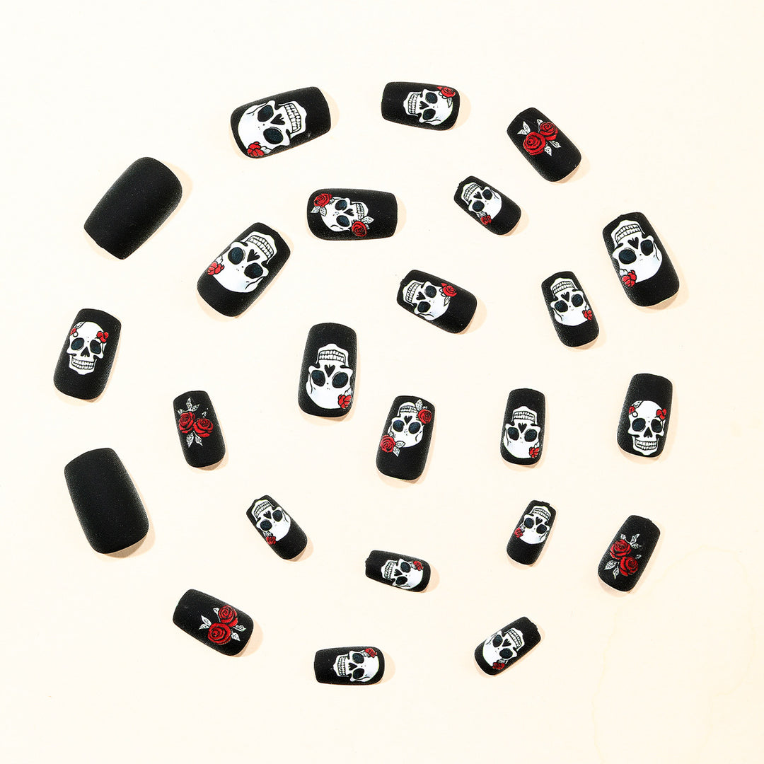 Skull and Rose Acrylic Nail Art Extensions Kalsten