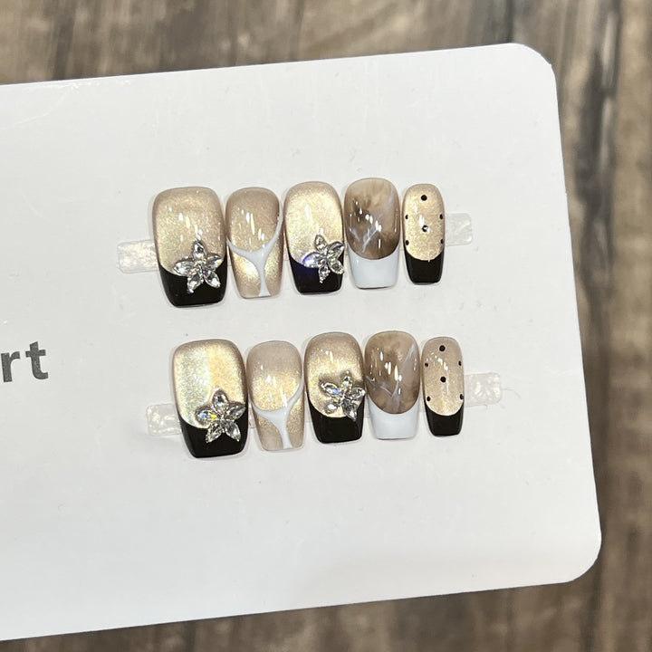 Elegant Press-On Nail Art Set with Floral Embellishments Kalsten
