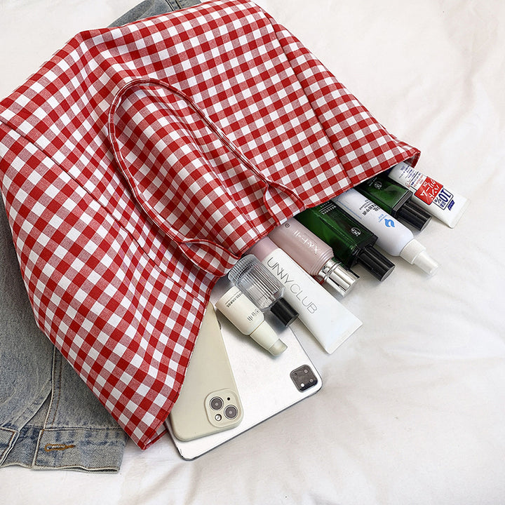 Stylish Gingham Patterned Beach Tote