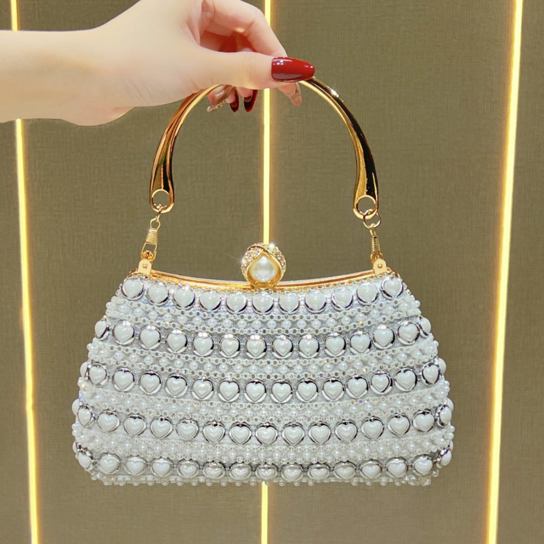 Decorative Heart-Appliqué Evening Handbag