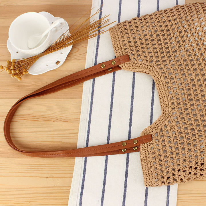 Hand-knotted shopping bag with sturdy leather handles Kalsten