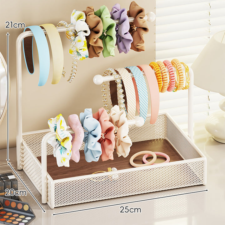 Two-Tier Mesh Tray Vanity Hair Accessory & Jewelry Organizer Stand
