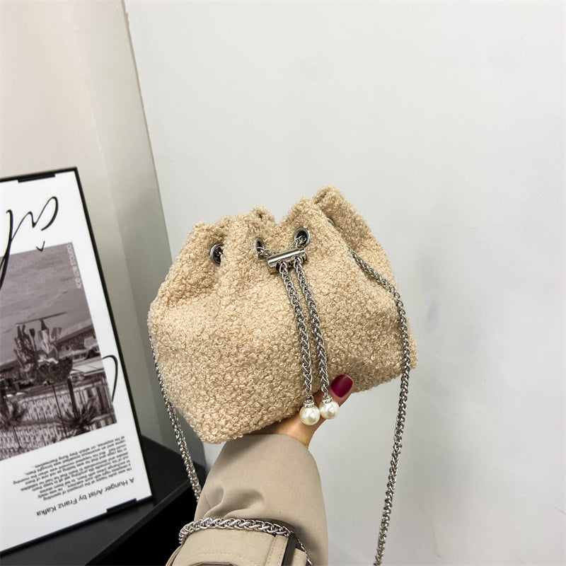Plush Drawstring Bucket Bag
