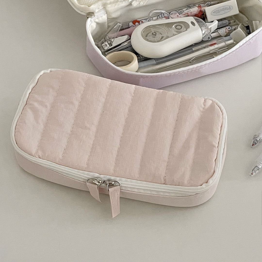 Quilted Multi-Compartment Pencil Case