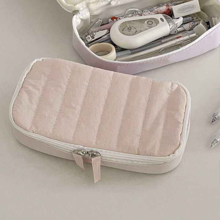 Quilted Multi-Compartment Pencil Case
