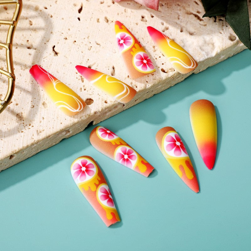 Artificial Nails Set with Tropical Hibiscus Pattern Kalsten