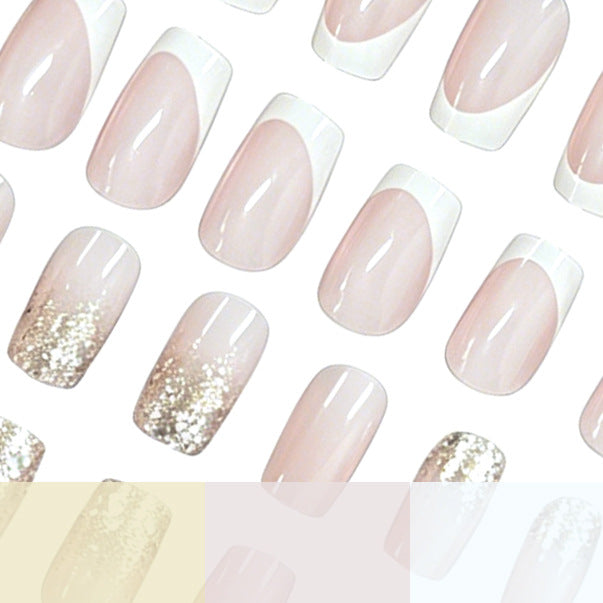 Glamorous French Tip Glitter Nail Extensions Kalsten