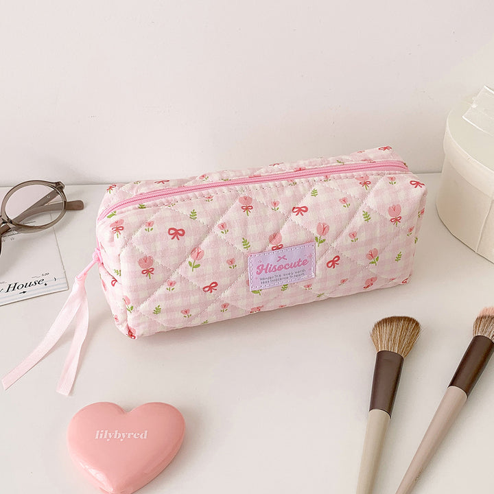 Quilted Floral Pattern Pencil Case