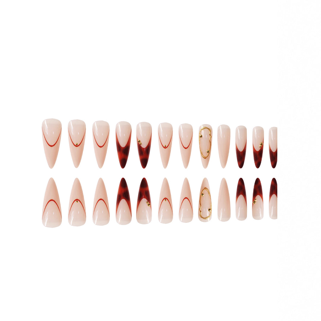 Stiletto Press-On Nail Art Set with Elegant Gold Accents Kalsten