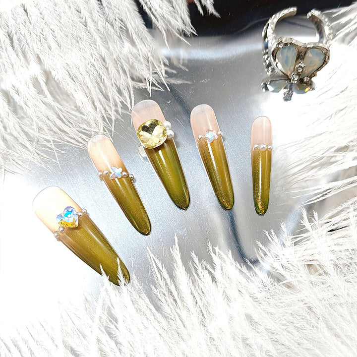 Elegant Artificial Nails with Rhinestone and Glitter Decorations Kalsten