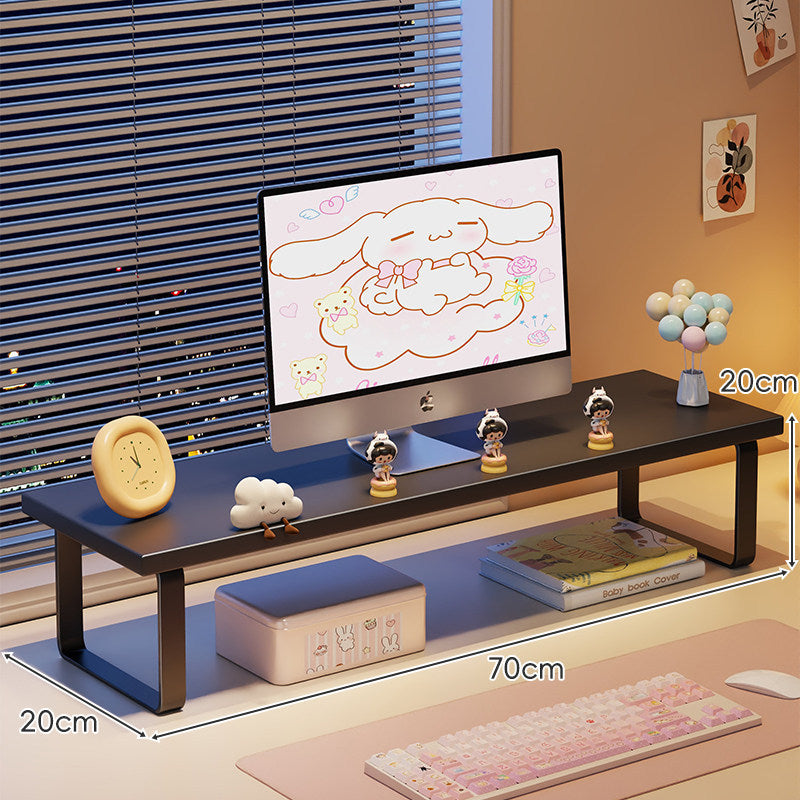 Elevated Monitor Riser Stand with Wood-Effect Top Metal Frame and Under-Shelf Storage