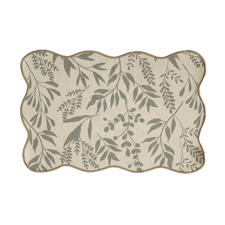 Shaped table set with curved contour and botanical leaf pattern Kalsten