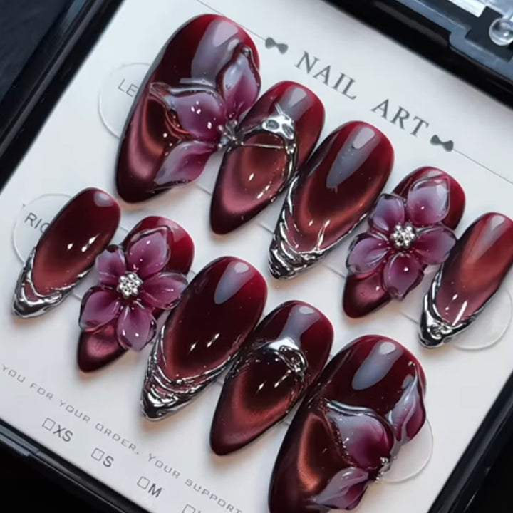 3D Floral Accent Stiletto Nail Art Extensions Kalsten